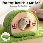 Cat House for Indoor Cats - Tree Hole Cat Bed Cave Hideaway | Enclosed Calming Shelter for Small Medium Pets, Removable & Washable Cushioned Pillow, Cute Kitten Bed with Anti-Slip Base