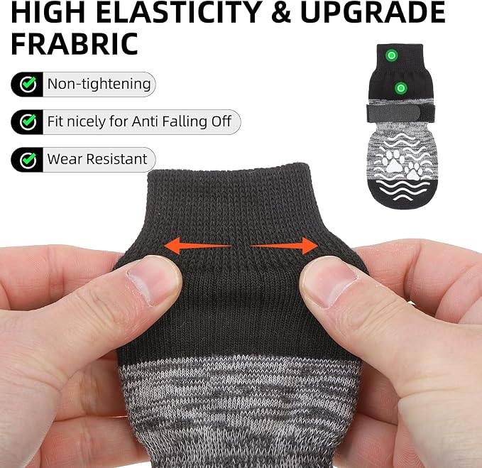 PUPTECK Anti Slip Dog Socks, Shoes with Grippers to Prevent Licking Hardwood Floors Traction, Rubber Boots & Paw Protectors for Small Medium Large Dogs Cold/Hot Pavement, Senior Dogs Booties Grey