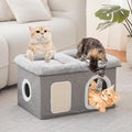 WINDRACING Cat Beds for Indoor Cats - Extra Wide Cats House for Pet and Foldable Kitten Cave Bed with Scratch Pad, Cat Hideaway Condo for Kitten, 25x16.9x14.2 inches, Light Grey
