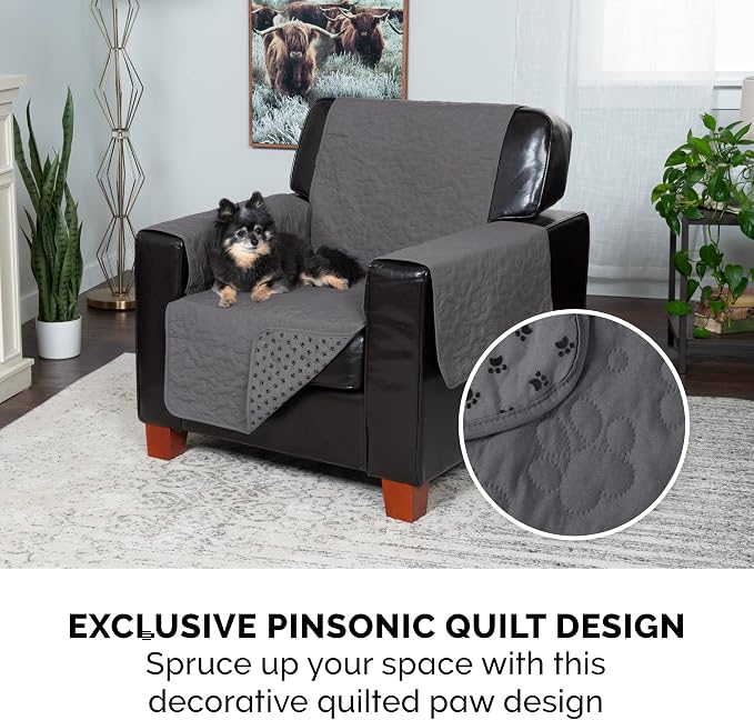 Furhaven Waterproof & Non-Slip Sofa/Couch Cover Protector for Dogs, Cats, & Children - Quilted Paw Print Living Room Furniture Cover - Gray, Sofa