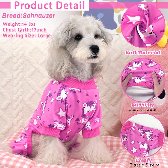 XPUDAC 4 Pack Dog Pajamas for Small Medium Dogs, Strechy Soft Puppy Clothes for Doggie Girl Boy Pet Jumpsuit, Cat Onesie-S