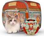 Cat House & Tent for Indoor Cats – Pop-Up Cat Tent House with Catnip Toy, Restaurant Theme for Cats & Kittens, Mochi’s Dim Sum Palace