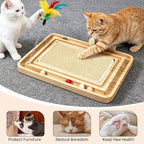 Cat Scratcher, Sisal Cat Scratcher Toy with Ball Track Spring Ball, Wooden Interactive Toy for Indoor Cats and Kittens Chasing Hunting Mental Physical Exercise Puzzle