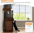 48in Wood Modern Cat Tree for Large Indoor Cats with Big Perch Bed | Multi-Level Climbing Design, Cat Cando, Sisal Scratching Posts and Board, Removable Washable Pads, Stable Rustic Brown