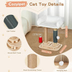 Cat Scratching Post with Bed, 4-in-1 Small Cat Tree Tower | Sisal Scratcher, Elevated Washable Bed, Track Ball Toy, Built-in Self-Groomer