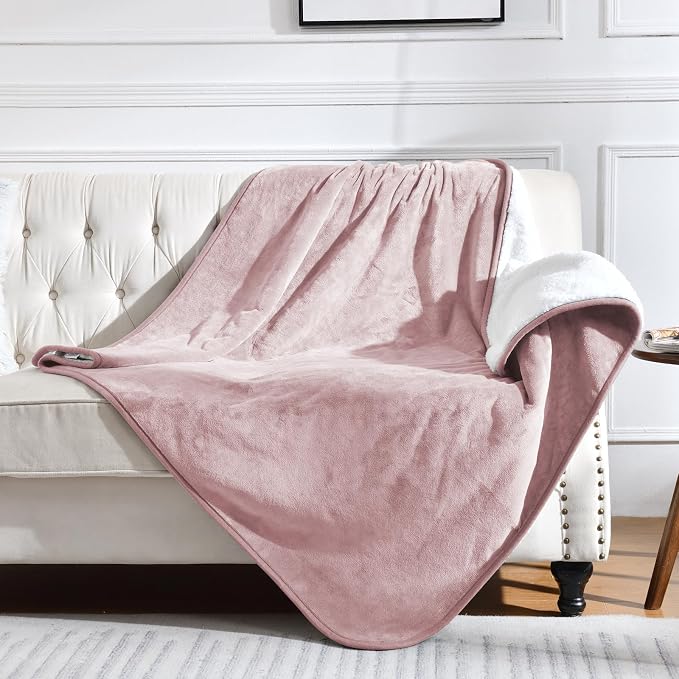 Soft Waterproof Blanket for Bed Couch Sofa, Dusty Pink, 50x60 inches | Liquid Pee Proof Pet Blanket for Dog Puppy Cat, Reversible Sherpa Fleece Blanket for Couch Cover, Furniture Protector
