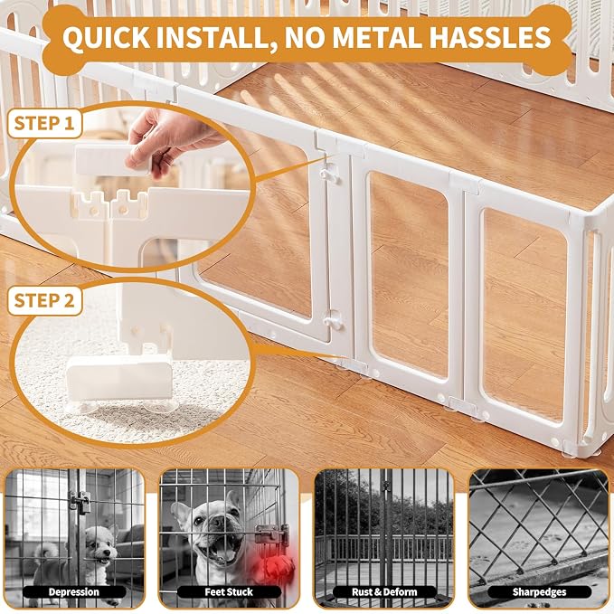 Acrylic Dog Playpen Indoor, Puppy Pens for Small Dogs & Puppies,19 Panels | Easy Assemble, DIY Flexible Shape Dog Pen with Plastic Fence, Pet Exercise Pin for Small Animals, 24''Tall