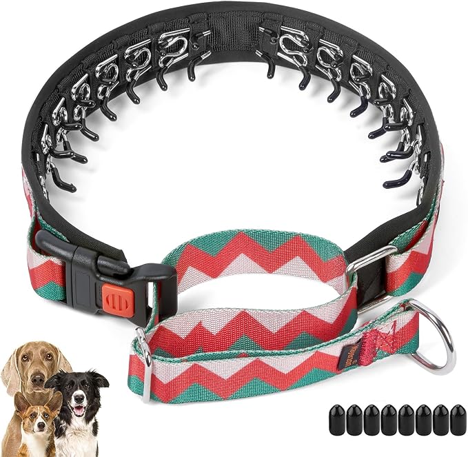 Mayerzon No Pull Dog Prong Collar Martingale, Personalized Pinch Collar | with Geometric Patterns for Large Medium Small Dogs for Walking Training Festival, Easy to Use(Ethnic Green, L)