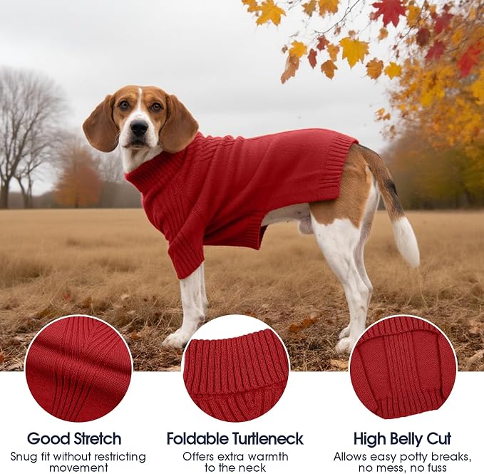 IECOii XL Dog Sweater,Winter Doggy Clothes for Large Dogs Girl Boy,Warm Pullover Xmas Dog Sweater Turtleneck,Lightweight & Good Stretch for Active Dogs Like Beagle,Border Collie (Red,XLarge)