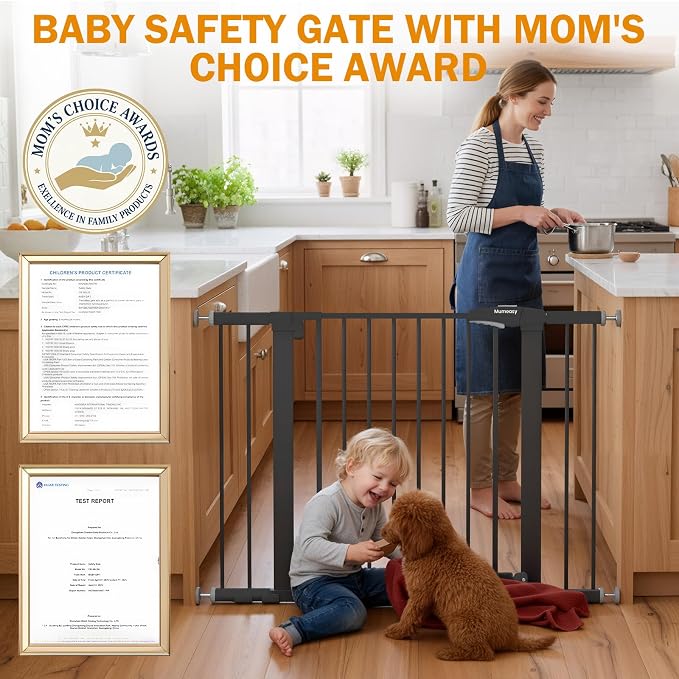Mumeasy 29.7-43" Baby Gate, Adjustable Safety Gate for Stairs & Doorways | No drill installation, auto close door, one hand operation, adjustable width, for dogs pets babies toddlers