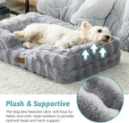 COZY KISS Orthopedic Dog Bed for Extra Large Dog, Soft and Warm Faux Fur Sofa for Giant Pet Up to 150 lbs, Foam Bolster Anti-Slip Couch with Washable Removable Cover, XXL 48x35x8 inch, Grey