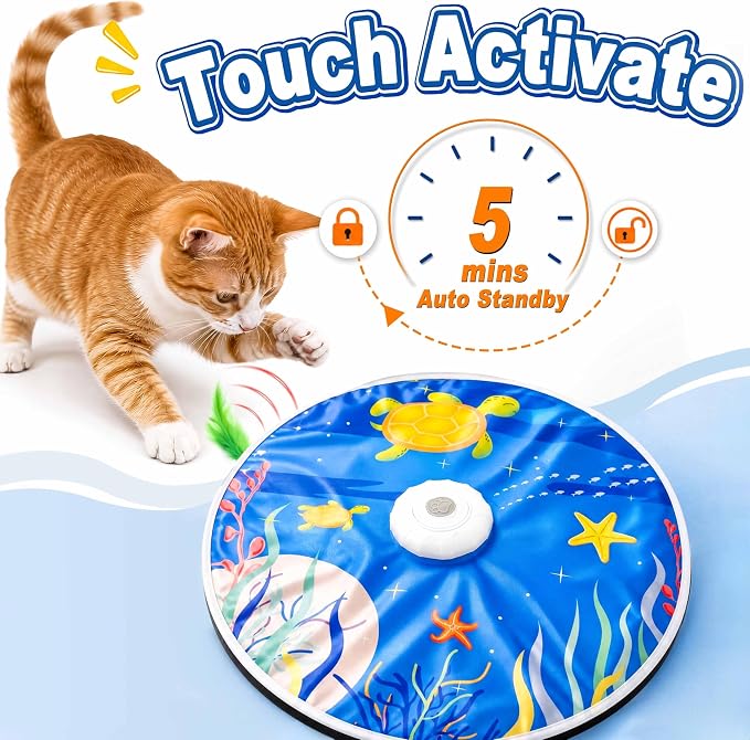 21 Pcs Interactive Cat Toys for Indoor Cats, Rechargeable Touch Activated Automatic Cat Toy with 2 Chasing Feathers, Bird Chirping for Bored Indoor Kittens