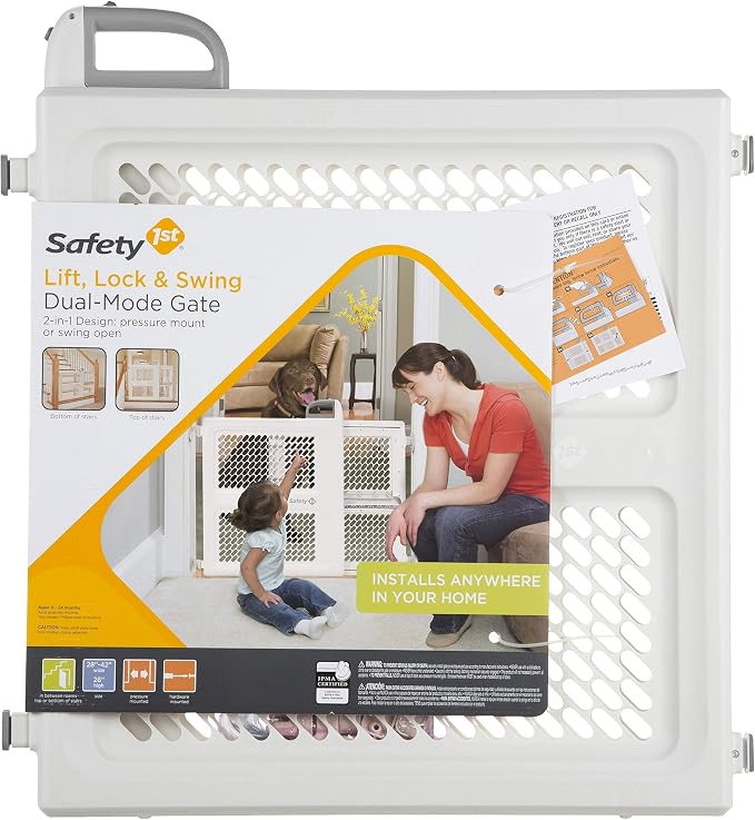Safety 1st Baby Gates for Doorways, Pressure Mount Lift, Lock and Swing, Dog Gates, Hardware Gate for Stairs, Fits 28"-42" Wide