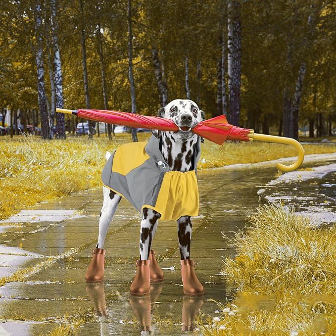 IECOii Dog Raincoats for Large Dogs,Waterproof Large Doggy Rain Jacket with Hood,Reflective Breathable Pet Rain Coat with Hood,Ideal for Adventures, Walking, Hunting in Dark,Yellow,XL