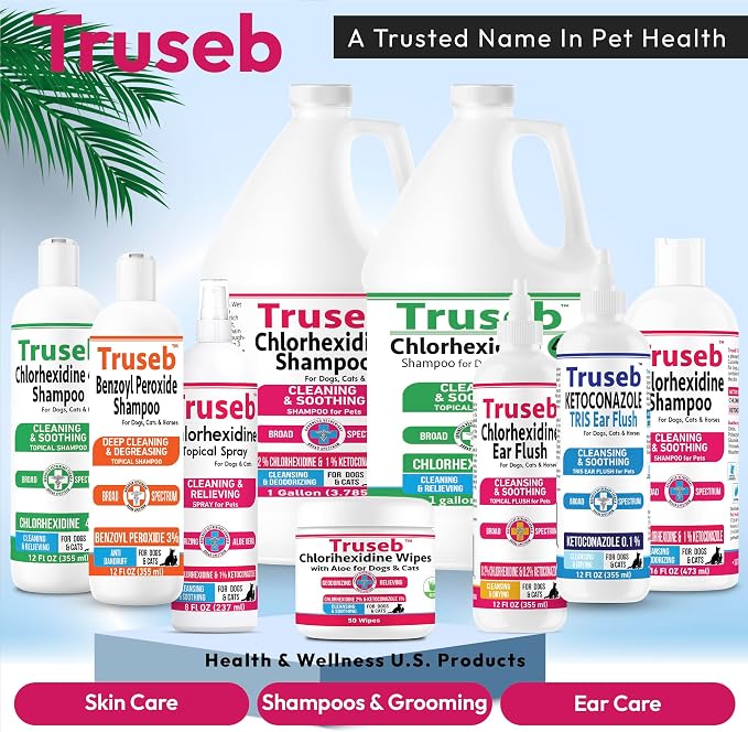Truseb Topical Ketoconazole and Chlorhexidine Shampoo for Dogs, Cats, and Horses with Aloe - 16 oz (Ketoconazole & Chlorhexidine Shampoo, 16 oz)
