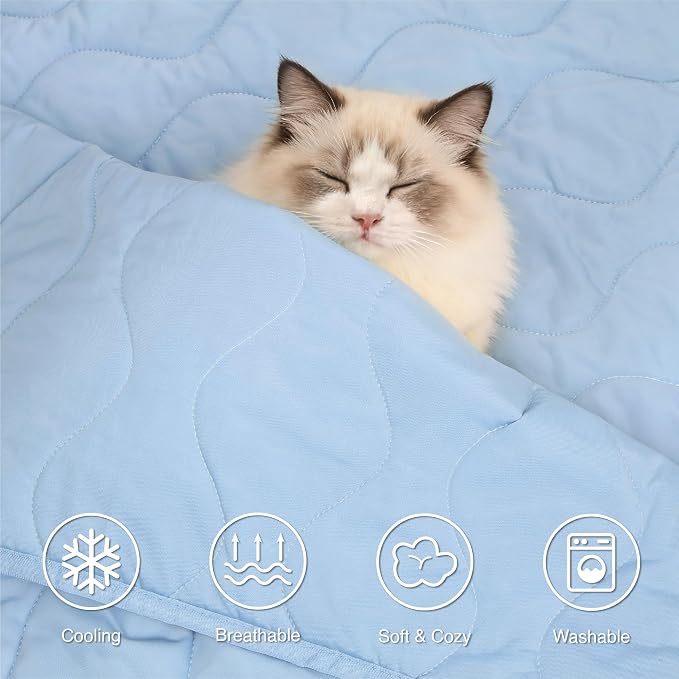 Cooling Blanket for Dogs - Q-MAX>0.4 Waterproof Pet Throw Blanket Bed Cover, Non-Slip Dog Blankets for Couch Protector, Washable Furniture Cover for Summer, Blue,30x40