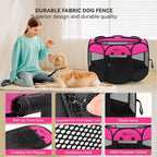 Siedihit Dog Cat Playpen, Large Puppy Pet Playpen, Dog Crate Tent Cage | Indoor/Outdoor, Portable Pop Up Dogs Kennel Playpen with Carrying Case for Dogs/Cats/Rabbits, Hot Pink