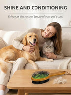 TAKAVU Pin & Bristle Pet Brush for Dogs & Cats, Double-Sided | Grooming Tool Detangles, Removes Loose Hair & Conditions Coat, Soft on Sensitive Skin, Natural Wood Handle Groomer