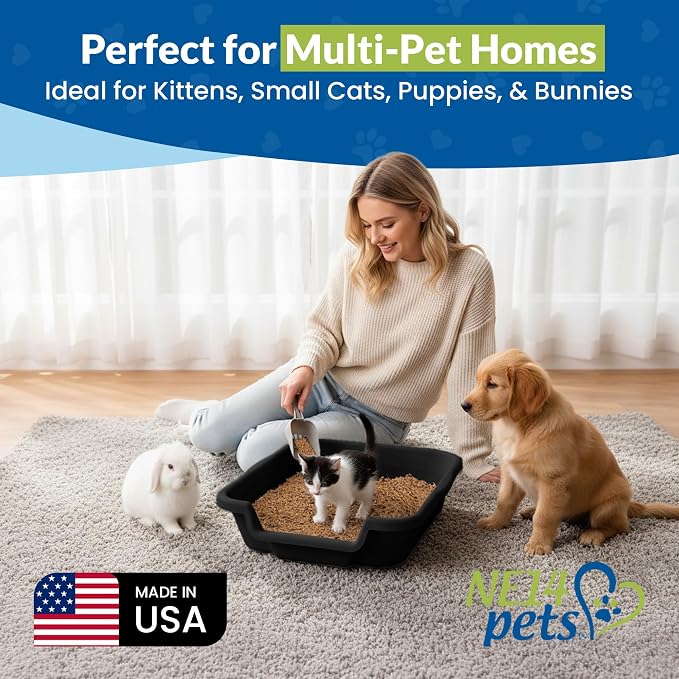 KittyGohere Senior Cat Litter Box Small with Scoop, Black | Open Top Low Entrance Kitty Litter Box With With Long-handle Jumbo Scoop, Lightweight & Durable Litters Box, Made in USA