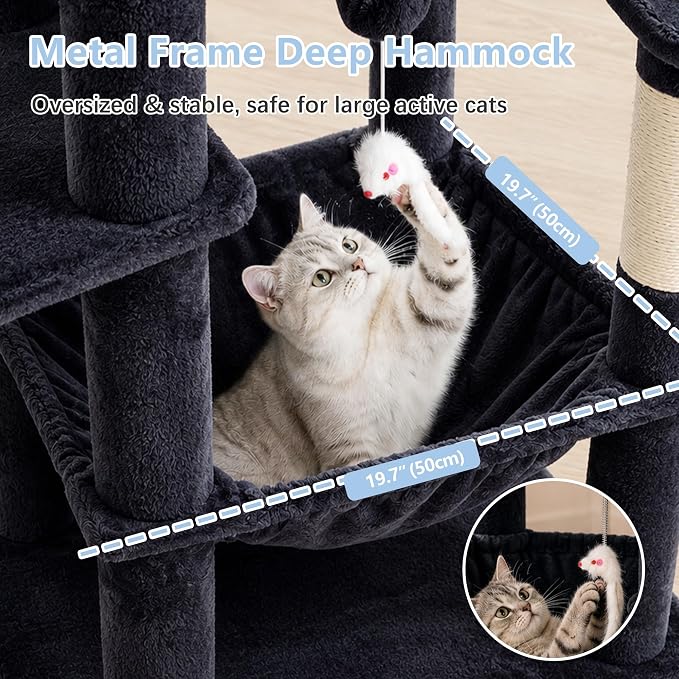Cat Tree, 81.1" Skyward Corner Cat Tower for Large Cats VCT031G | Space-Smart Cat Furniture with Diamond Hideout, Grand Platform, Firm Base, 3 Soft Hammock & Pet Relax Station, Dark Gray