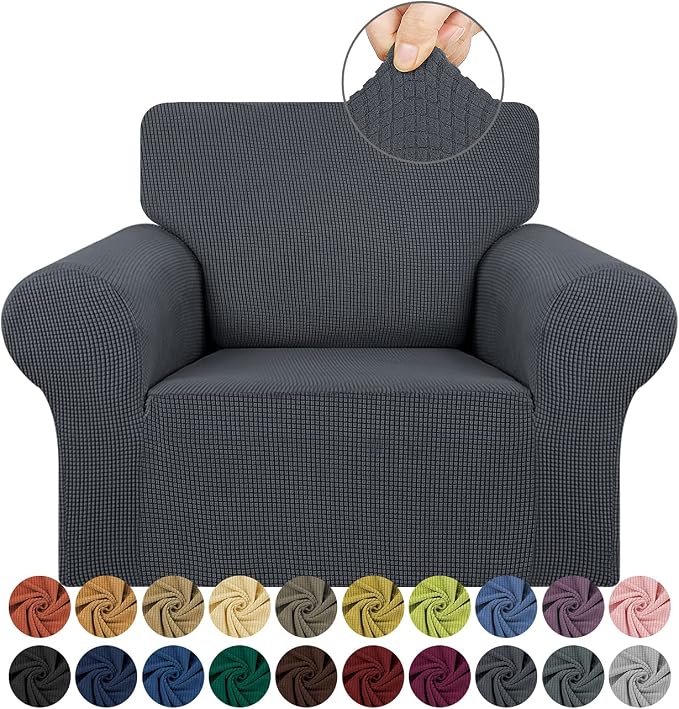 Stretch Chair Sofa Slipcover, Single Couch Cover,Charcoal | 1-Piece Washable Sofa Cover,Pet Friendly (31"-55") Furniture Protector Soft Jacquard Elastic Bottom for Dogs & Kids