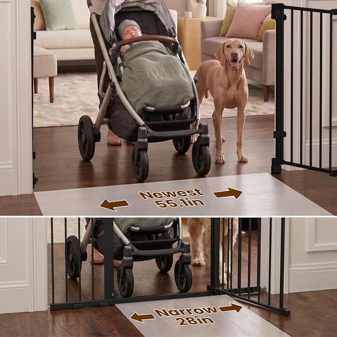 Mumeasy 30" Tall Baby Gate for Stairs, 36.2-55.1" Expandable Hardware Mounted (Drill Needed), Removable No Bottom Bar Dog Gate, Auto Close Wide Walk Thru Safety Gate for Doorways, Pets& Toddlers,Black