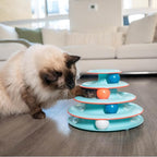 Catstages Chase Meowtain 4-Tier Interactive Cat Track Toy – 4 Spinning Balls, Non-Slip Base, Ideal for Indoor Cats, Blue