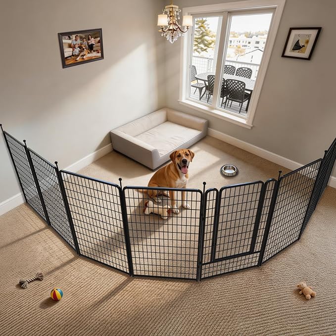 FXW Rollick Dog Playpen Wall Connection Set for Indoor and Yard, 50 Inch 8 Panels for Large Dogs with 4 Fence-to-Wall Anchors, Black | Patented