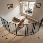 FXW Rollick Dog Playpen Wall Connection Set for Indoor and Yard, 50 Inch 8 Panels for Large Dogs with 4 Fence-to-Wall Anchors, Black | Patented