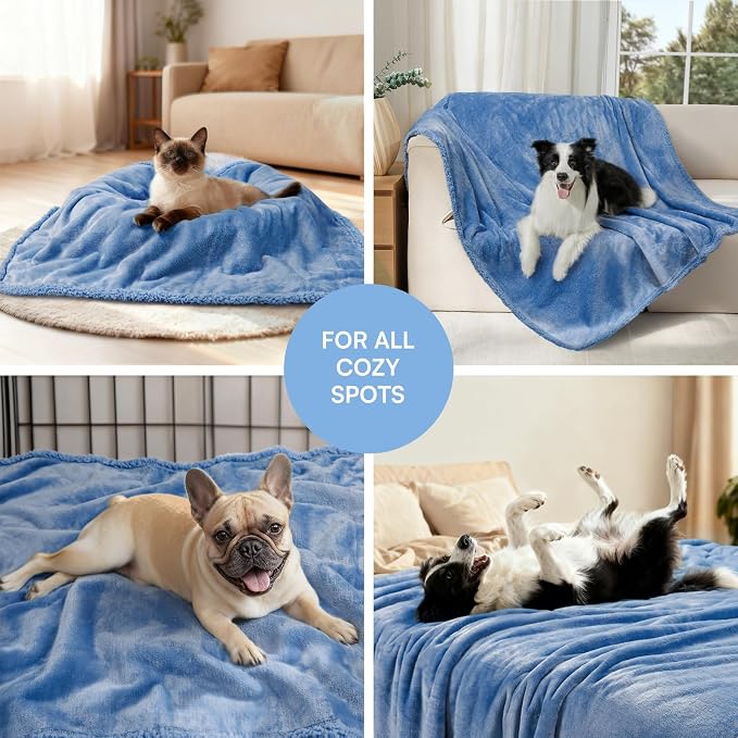 Luciphia Waterproof Blanket for Large Dog, Reversible Sherpa Couch Cover | waterproof pet blanket sherpa fleece reversible couch cover bed protector car from spills scratches, Blue 57" x 40"