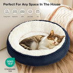 Love's cabin Round Donut Cat and Dog Cushion Bed, 20in Pet Bed for Cats or Small Dogs, Anti-Slip & Water-Resistant Bottom, Super Soft Durable Fabric Pet beds, Washable Luxury Cat Dog Bed Navy Stripe