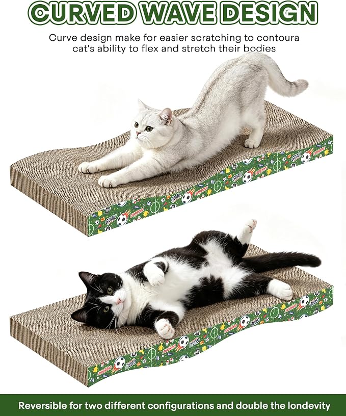 2 Pack Cat Scratching Board World Cup Design, Corrugate Cat Scratcher for Indoor Cats with Catnip, Cat Scratch Pad with Premium Scratch Textures Design, Double-Sided Usability