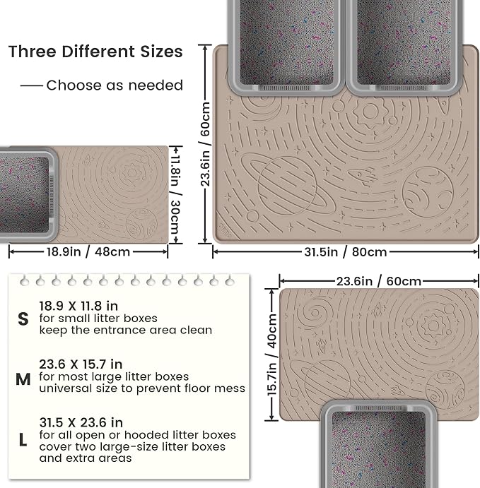 Cat Litter Mat Large Litter Box Mat, 31.5x23.6 Beige, Premium BPA-Free Silicone Rubber Kitty Litter Mat for Litter Box, High Edge Scatter Control Non-Slip Waterproof Litter Trapping Mat