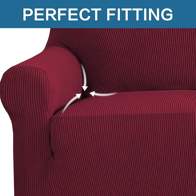 H.VERSAILTEX Armchair Cover High Stretch Sofa Slipcover 1 Piece Couch Covers for Sofa Small Couch Cover Durable Spandex Fabric Non Skid Machine Washable(Armchair 31"-40", Burgundy Red)