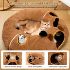Cat Tunnel Bed with 20 Pcs Interactive Toys, 3-in-1 DIY Collapsible Plush Cat Tube with Washable Mat, Large Indoor Play Tunnel Cave for Kittens and Small Animals