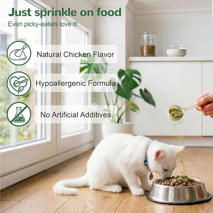 Cat Dental Care Powder, Cat Teeth Cleaning with Natural Ingredients and Probiotics, Dental Powder for Cats Breath Fresh Tartar Remover Plaque Off, 160g