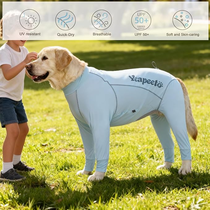 Dog Sun Protection Cooling Suit UPF 50+, Quick-Dry Breathable Jumpsuit for Large & Medium Dogs, Outdoor Dirt-Resistant Shedding Control Pet Apparel (Ice Blue, 7X-Large)