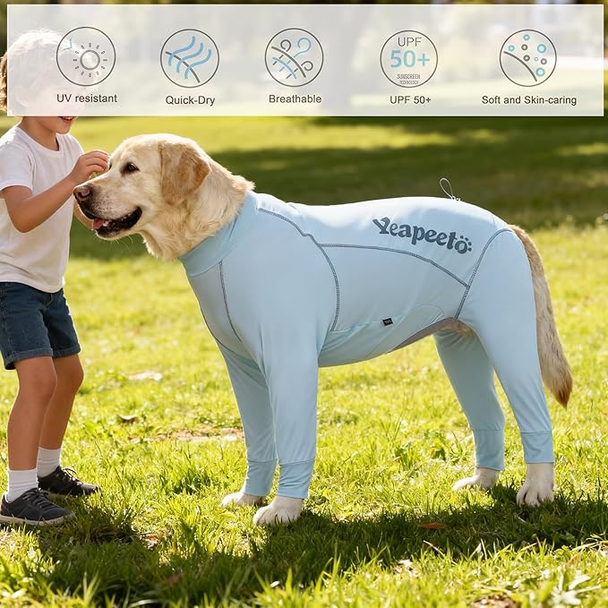 Dog Sun Protection Cooling Suit UPF 50+, Quick-Dry Breathable Jumpsuit for Large & Medium Dogs, Outdoor Dirt-Resistant Shedding Control Pet Apparel (Ice Blue, 6X-Large)