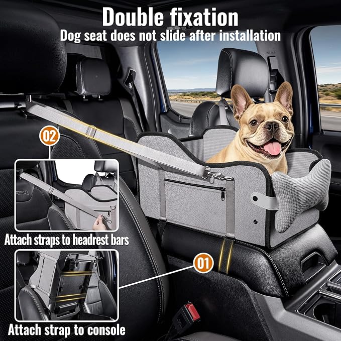 Center Console Dog Car Seat,Dog Car Seats for Small Dogs with Soft Mattress,Pet Puppy Cars Seat (Grey, Medium)