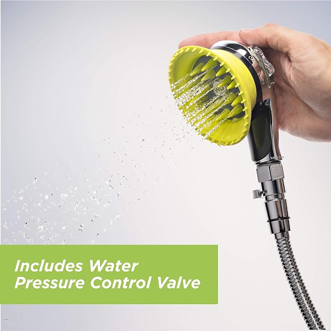 Wondurdog Deluxe Indoor Outdoor Dog Wash Kit for Shower and Garden Hose w/Water Pressure Control, Splash Shield & Rubber Scrubbing Attachment. Fast & Easy Dog Bath. Cleaning for Short & Long Hair Pet