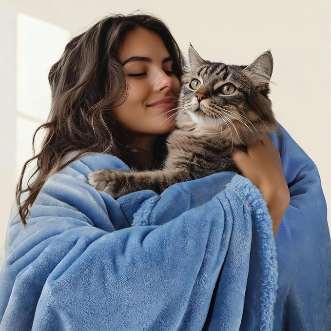 Luciphia Waterproof Blanket for Large Dog, Reversible Sherpa Couch Cover | waterproof pet blanket sherpa fleece reversible couch cover bed protector car from spills scratches, Blue 57" x 40"