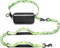 iYoShop Hands Free Dog Leash with Zipper Pouch, Dual Padded Handles and Durable Bungee for Walking, Jogging and Running Your Dog (White-Green Mix, Large)
