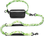 iYoShop Hands Free Dog Leash with Zipper Pouch, Dual Padded Handles and Durable Bungee for Walking, Jogging and Running Your Dog (White-Green Mix, Large)