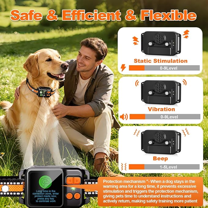 GPS Wireless Dog Fence System, Electric Dog Fence Using GPS Electric Satellite Technology, IPX7 Waterproof Rechargeable Design, GPS Dog Collar Has 2 Modes Circular and Free-Form Fence
