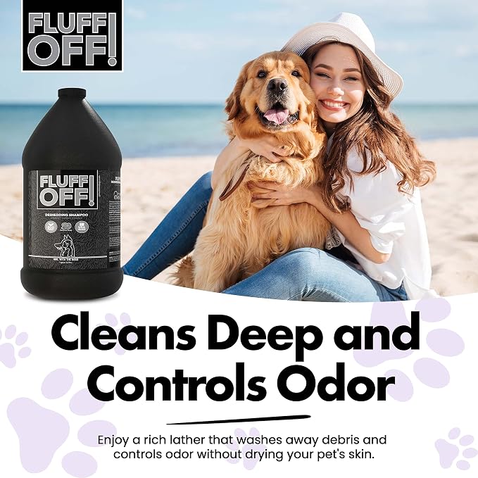 Fluff Off! by Girl With The Dogs, Natural Deshedding Dog & Cat Shampoo, 1 Gal, Made in USA, 8 Wks+