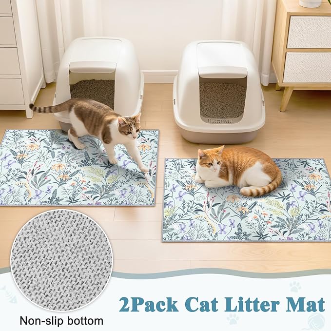 Bienbee Cat Litter Mat, 2 Pack 33" x 22" Machine Washable for Litter Boxes | Cat Litter Rug with Waterproof Backing, Non-Slip Grip and Soft On Kitty Paws to Catch Litter and Protect Floor