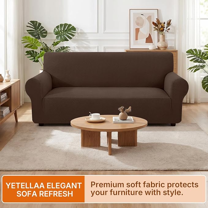 XINEAGE Stretch 3 Seater Slipcover, Non-Slip Pet Couch Cover,Light Coffee | Washable Furniture Protector, Elastic Bottom, Dogs & Cats Friendly, Scratch-resistant, Fast Setup, High Elasticity