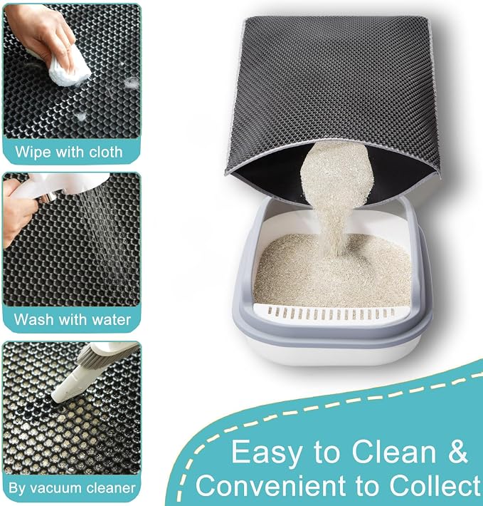 XXL Litter Mat, 47x36in, Cat Litter Box Mats Extra Large, Less Mess | Soft EVA, Double-Layer Honeycomb Litter Trapping Mat, Waterproof Anti-Slip, Washable & Easy clean, Ideal for Multi-Cat(Grey)