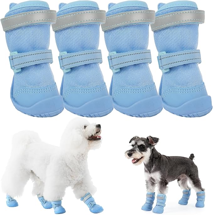 DORA BRIDAL Dog Shoes for Small Dogs, 3D Mesh Breathable Dog Boots & Paw Protectors for Hot Pavement Summer, Rubber Sole Anti-Slip Dogs Booties for Winter Snow, Mud, Outdoor Walking