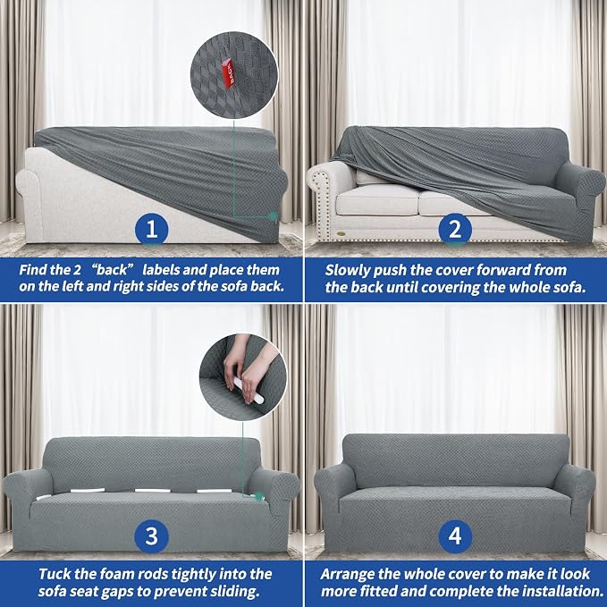 YEMYHOM Couch Cover Latest Jacquard Design High Stretch Extra Large Sofa Covers Pet Dog Cat Proof Oversized Slipcover Non Slip Magic Elastic Furniture Protector (XL Sofa, Light Gray)